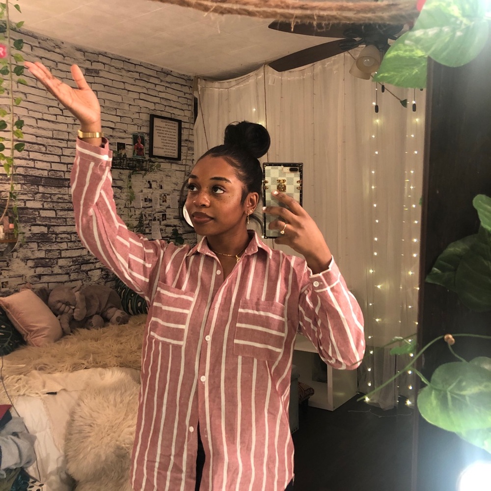 SALMON STRIPED BUTTON DOWN - Picture 3 of 4